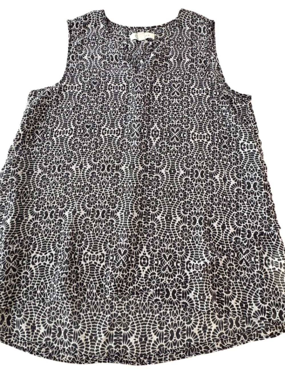Cristina B Black White Medallion Geometric Sleeveless Blouse Women's Size Large